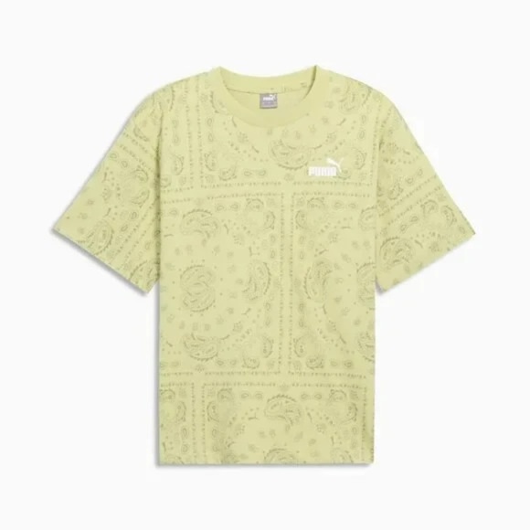 NWT PUMA ESS+ Paisley AOP Stylish Graphic Crew Neck Shirt Pistachio Green OS - Picture 1 of 5